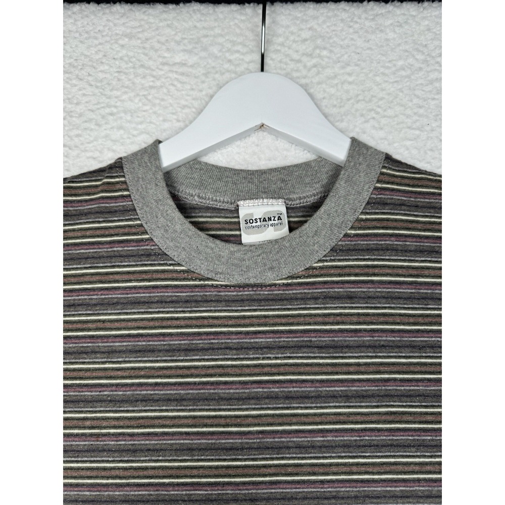 Vintage 90s Sostanza Striped Shirt - XL 14/16 Youth - Gray Brown Yellow - Picture 3 of 11
